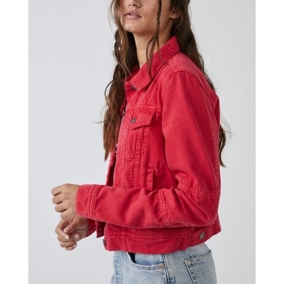 Free People Rumors Denim Jacket in Strawberry Spritz size XS - Picture 4 of 9